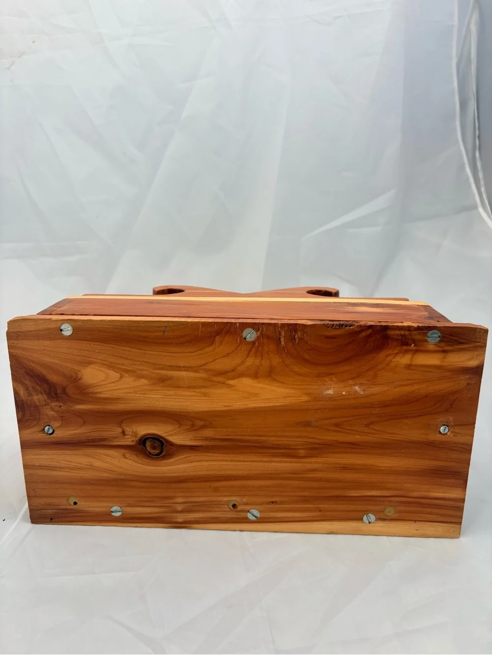 Vintage Wooden Handmade Desk or Storage Box With Top Scroll Crest